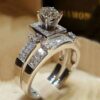 Women 2pcs Wedding Engagement Silver Ring