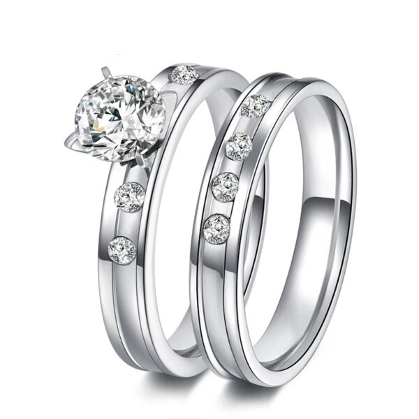 Clean Silver Engagement Wedding Rings 2pcs Set