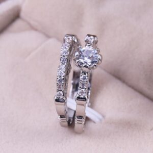 Glamourous 2pc Silver Women Engagement Wedding Ring Set
