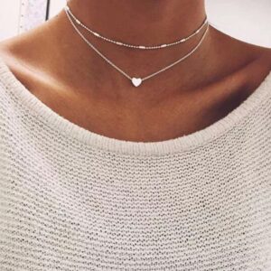Silver Double Layer Tiny Choker Necklace for Women Surulere