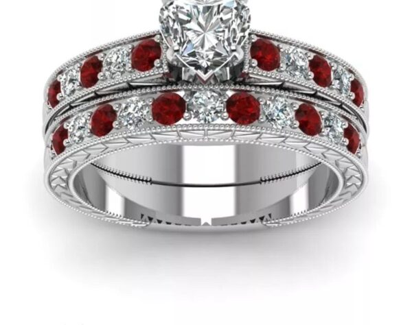Wine Stone Silver Luxury Heart ShapedEngagement Wedding Rings Surulere