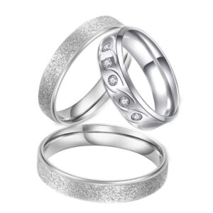3pcs Set Lovely Couple Stainless Steel Rings