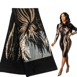 Sequins Black Gold Lace Net Fabrics 5yards