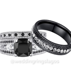 Black and White Stones Ring Set 3pcs