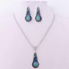 Hot Sale Blue Turquoise Jewelry Sets Tibetan Silver Necklace Earrings For Women