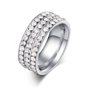 Rhinestone Gem Silver Stainless Steel Ring For Women