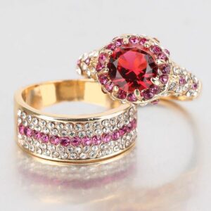 2pcs Princess Cut Cubic Zirconia Wedding Engagement Ring