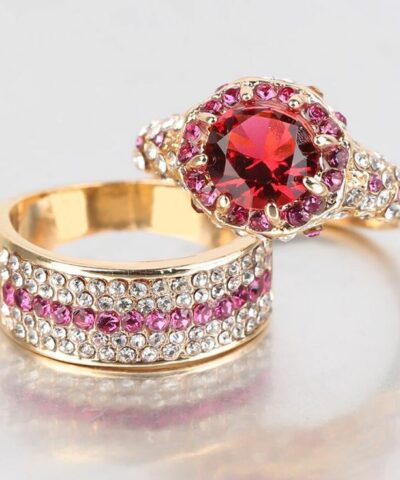 2pcs Princess Cut Cubic Zirconia Wedding Engagement Ring