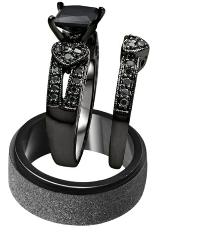 Black Round CZ Full Black Wedding Ring Set Surulere